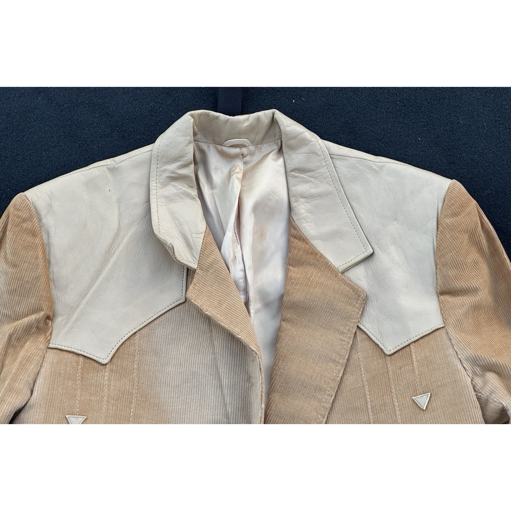 Vintage Pioneer Wear Genuine Leather Western Blazer Jacket Tan Made USA - Picture 2 of 14